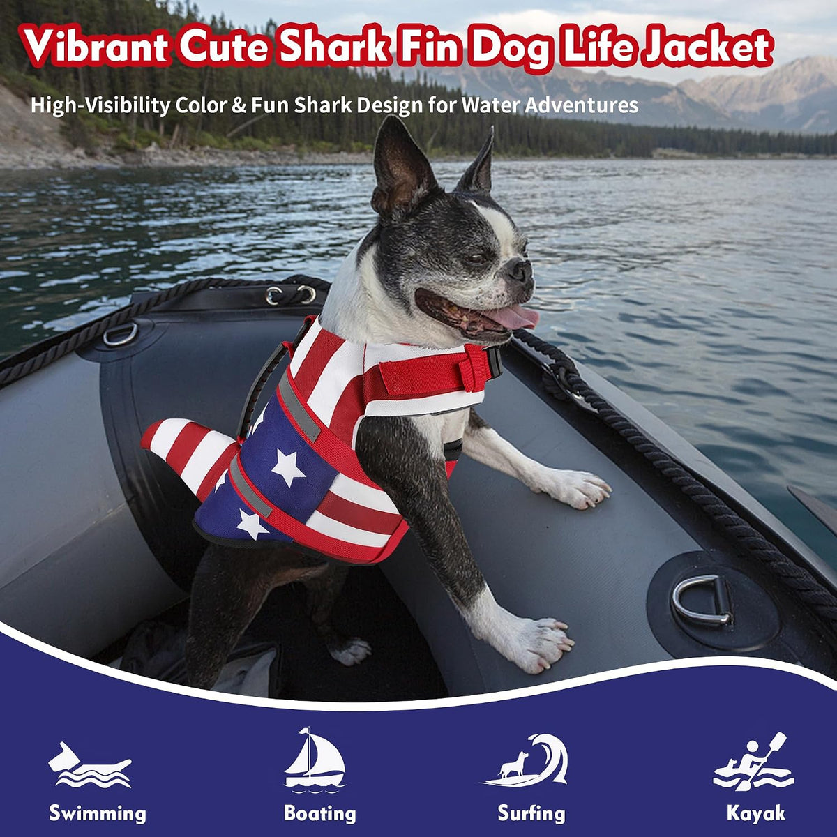 Dog Life Jacket, Cute Shark Dog Life Vest for Swimming Boating with Superior Buoyancy and Rescue Handle, Adjustable Puppy Floating Swim Vest for Small Medium Large Dogs - Pool Blue, M