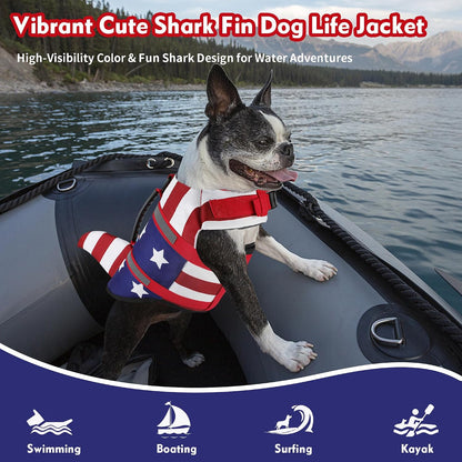 Dog Life Jacket, Cute Shark Dog Life Vest for Swimming Boating with Superior Buoyancy and Rescue Handle, Adjustable Puppy Floating Swim Vest for Small Medium Large Dogs - Pool Blue, M