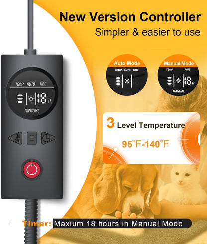 Dog Cat Heating Pad Pressure Activated 18 X 22 Pet Heat Pack Automatic Electric Heated Bed Mat for Indoor Warming Pad Chew Resistant Cord, Adjustable Temperature Waterproof Washable
