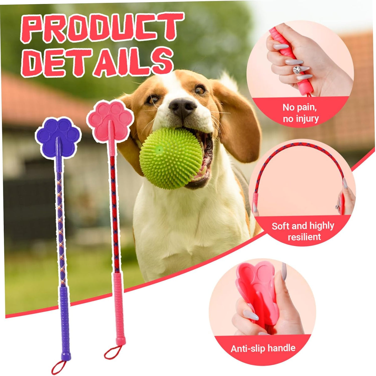 Dog Training Stick - 2Pcs 16.5 Inch Rubber Training Tool with Non-Slip Handle for Puppy