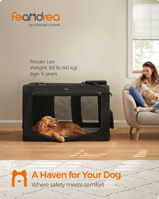 Feandrea Collapsible Soft Dog Crate, Portable Travel Carrier, 48 Inches