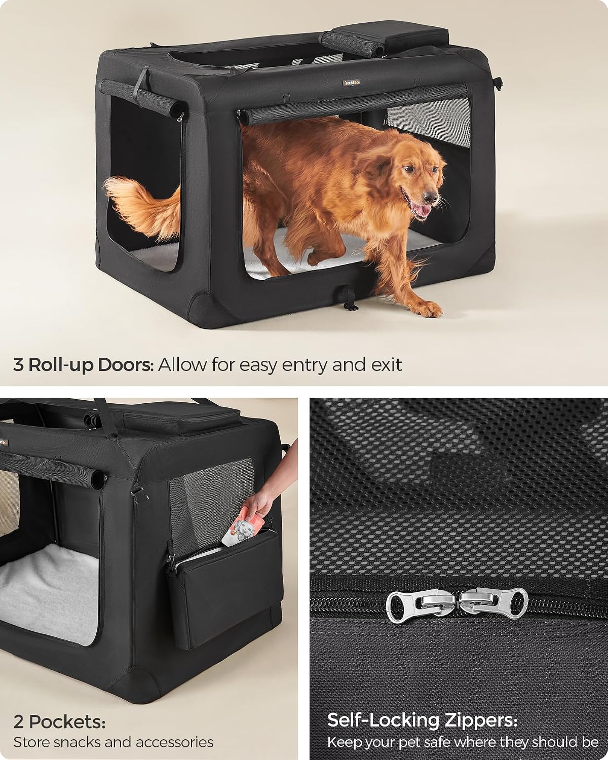 Feandrea Collapsible Soft Dog Crate, Portable Travel Carrier, 48 Inches