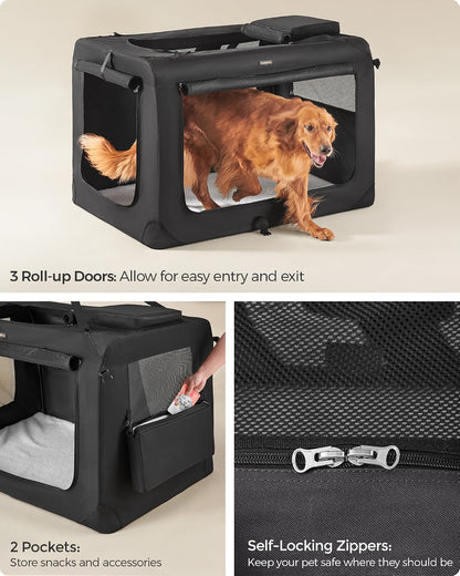 Feandrea Collapsible Soft Dog Crate, Portable Travel Carrier, 48 Inches
