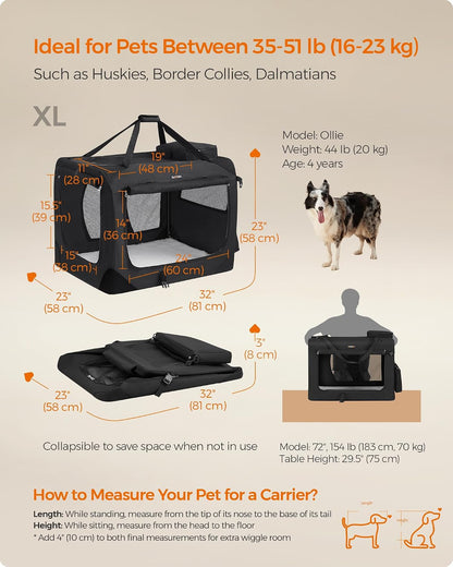 Feandrea Collapsible Soft Dog Crate, Portable Travel Carrier, 48 Inches