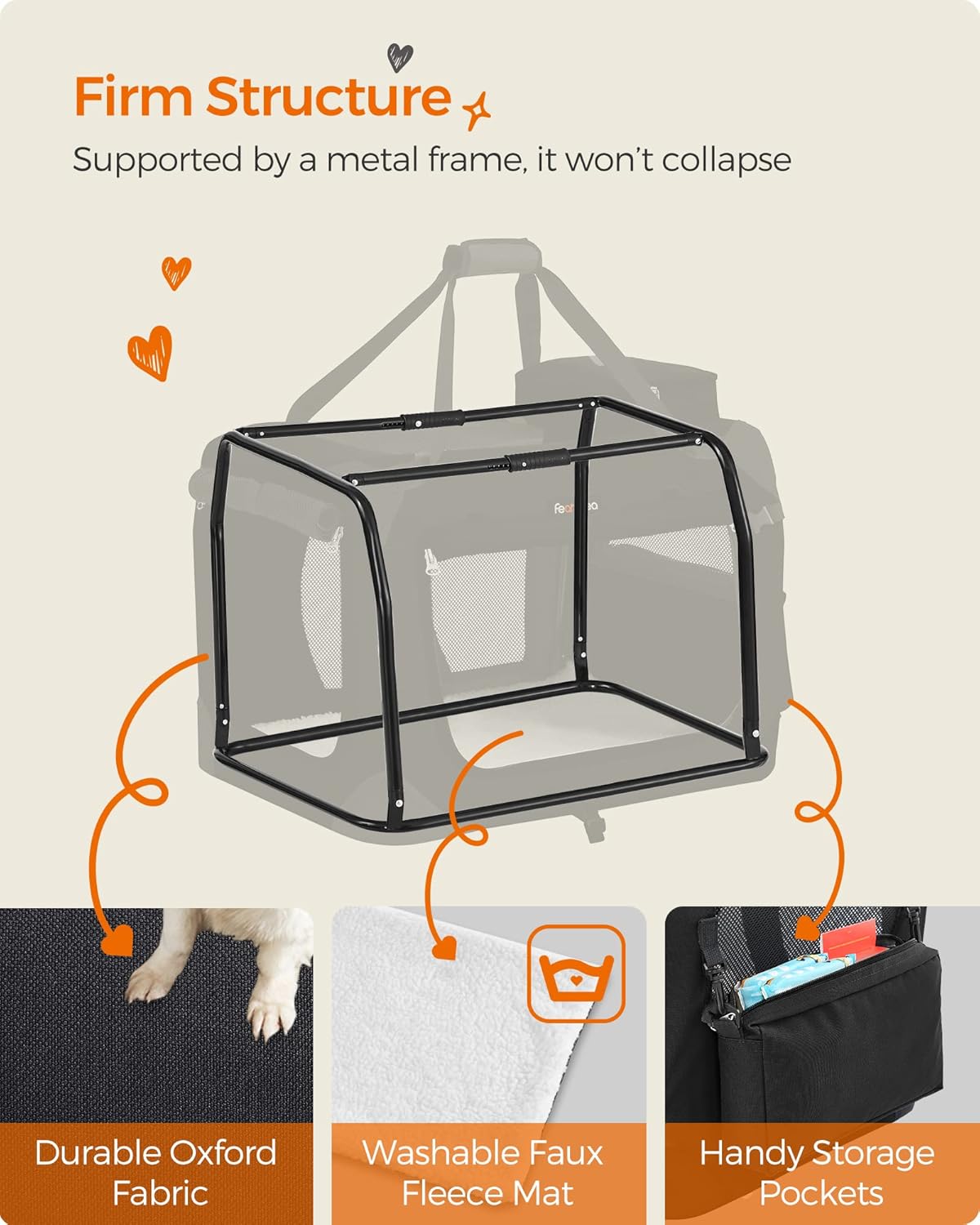Feandrea Collapsible Soft Dog Crate, Portable Travel Carrier, 48 Inches
