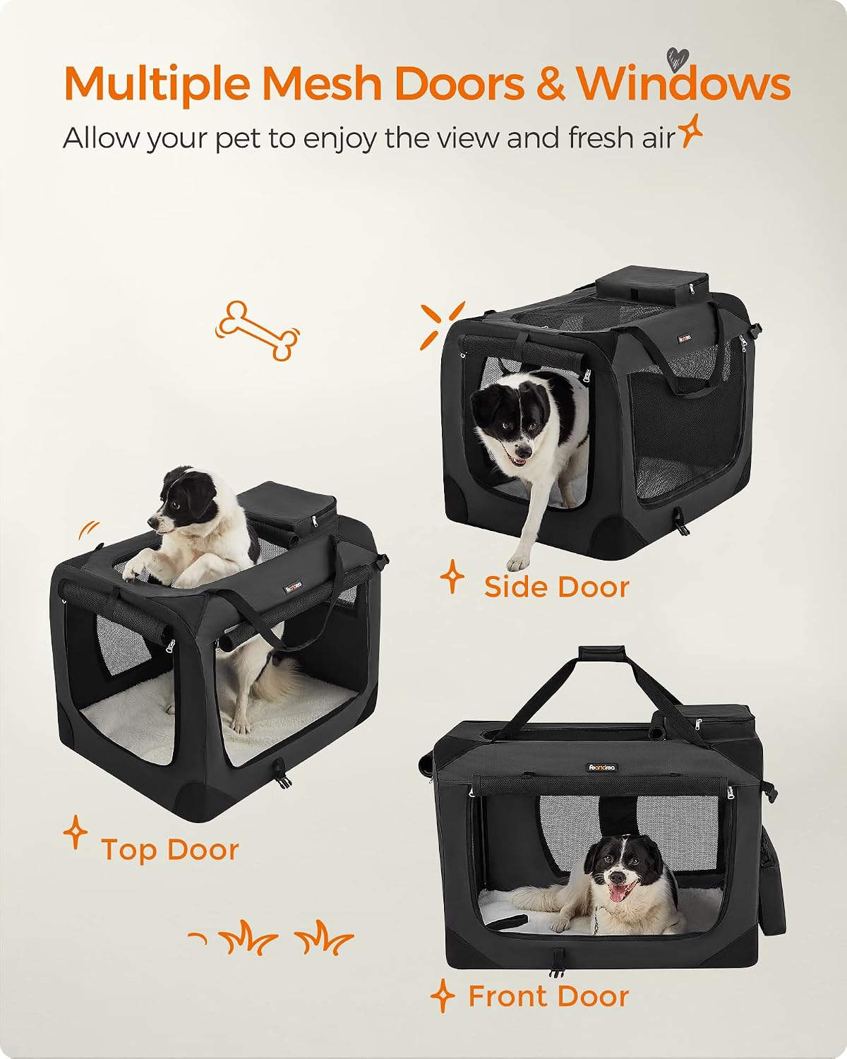 Feandrea Collapsible Soft Dog Crate, Portable Travel Carrier, 48 Inches