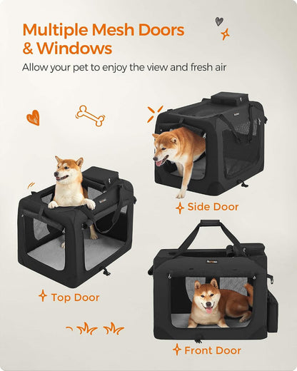 Feandrea Collapsible Soft Dog Crate, Portable Travel Carrier, 48 Inches