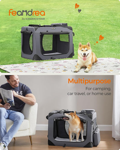 Feandrea Collapsible Soft Dog Crate, Portable Travel Carrier, 48 Inches