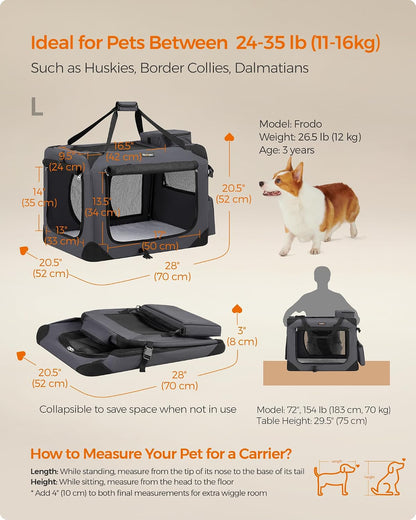 Feandrea Collapsible Soft Dog Crate, Portable Travel Carrier, 48 Inches