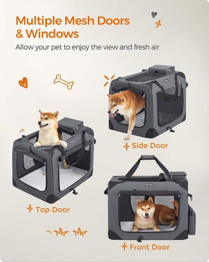 Feandrea Collapsible Soft Dog Crate, Portable Travel Carrier, 48 Inches