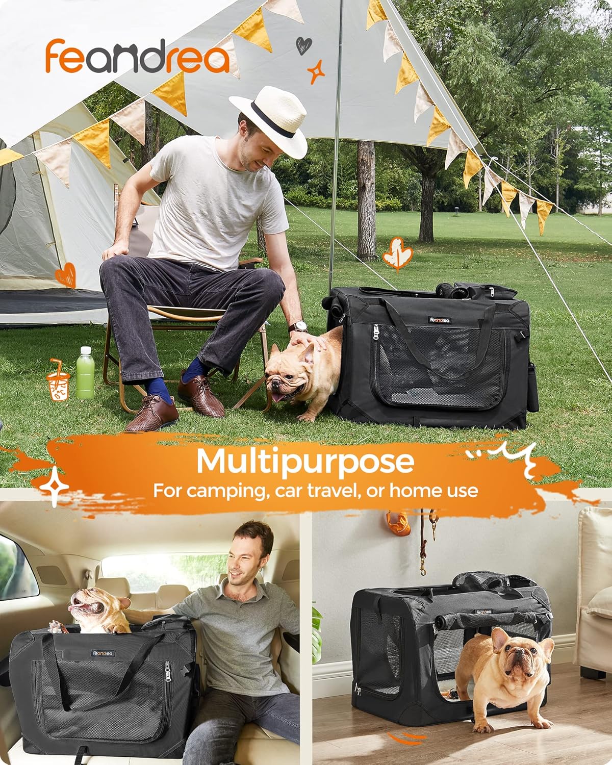 Feandrea Collapsible Soft Dog Crate, Portable Travel Carrier, 48 Inches