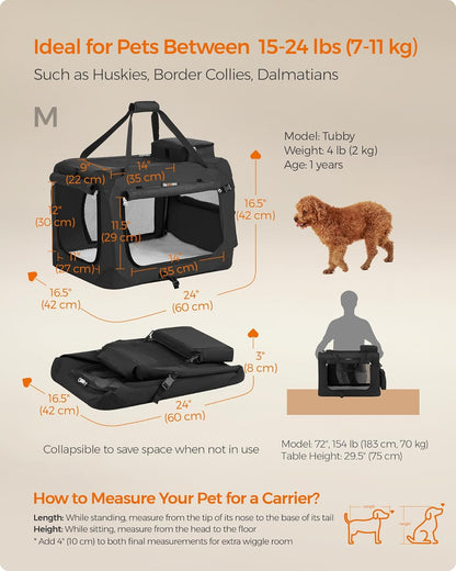 Feandrea Collapsible Soft Dog Crate, Portable Travel Carrier, 48 Inches
