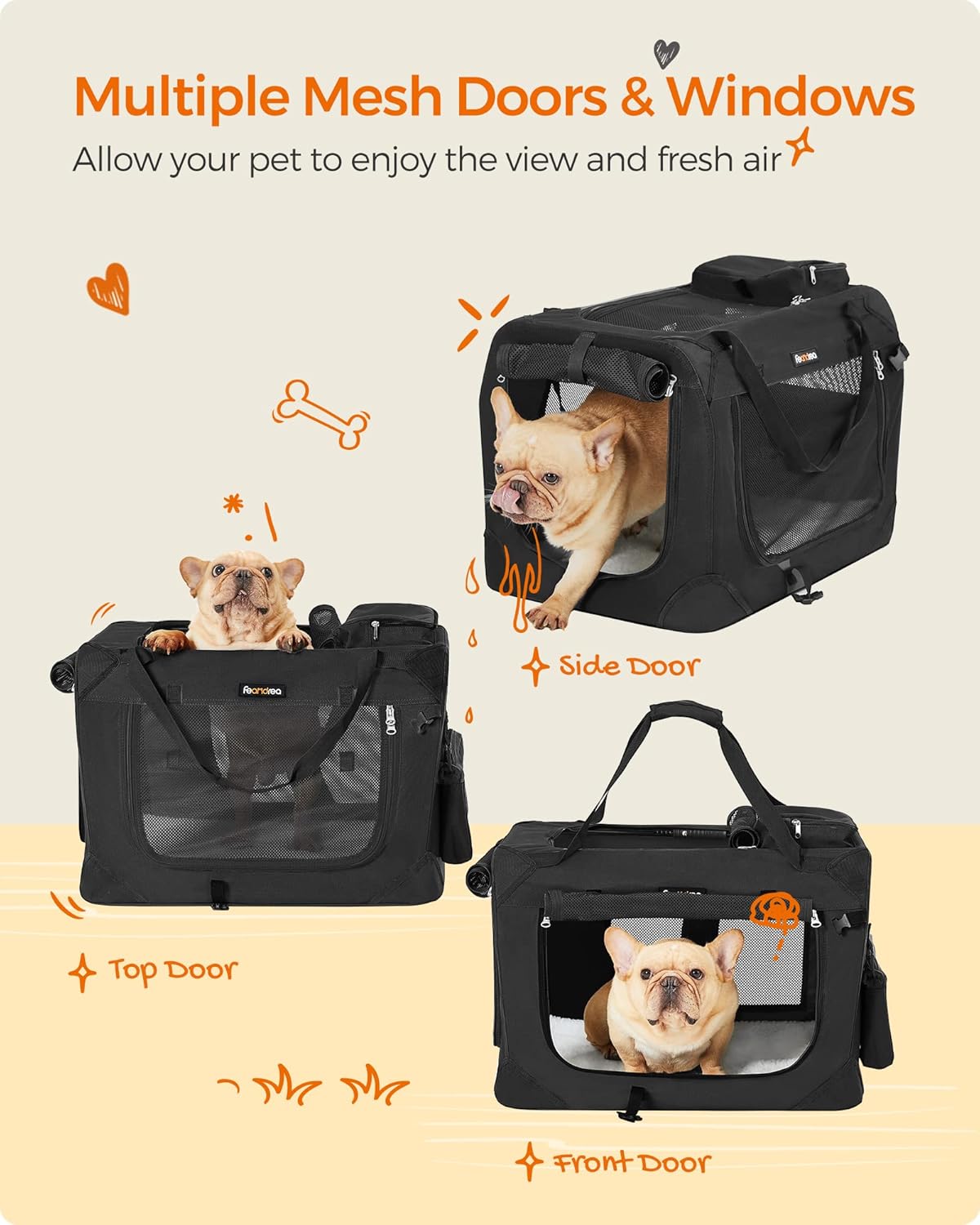 Feandrea Collapsible Soft Dog Crate, Portable Travel Carrier, 48 Inches