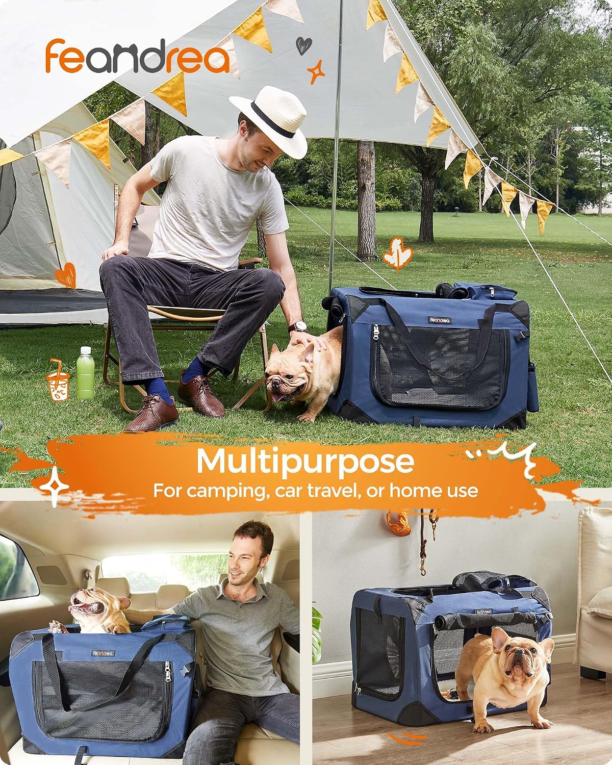 Feandrea Collapsible Soft Dog Crate, Portable Travel Carrier, 48 Inches