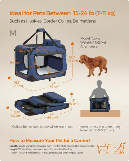 Feandrea Collapsible Soft Dog Crate, Portable Travel Carrier, 48 Inches