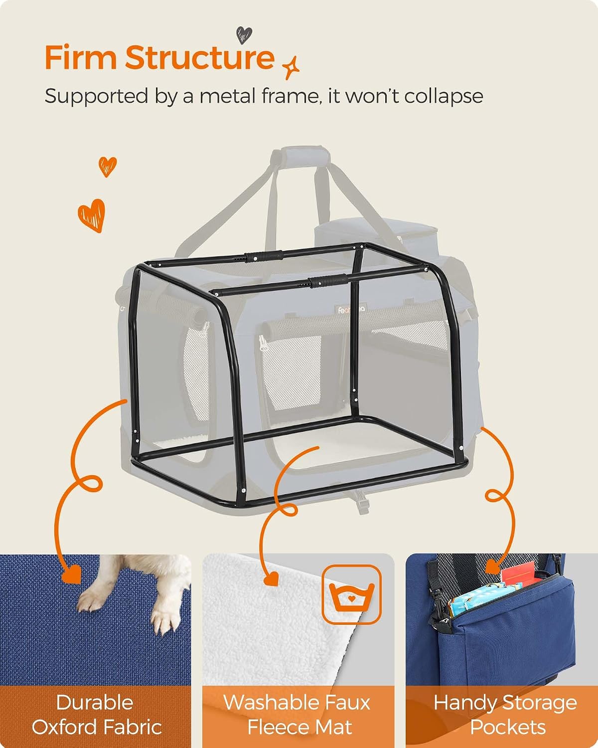 Feandrea Collapsible Soft Dog Crate, Portable Travel Carrier, 48 Inches
