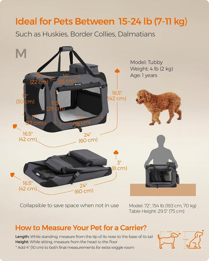Feandrea Collapsible Soft Dog Crate, Portable Travel Carrier, 48 Inches