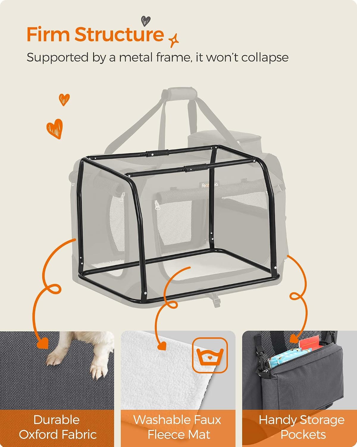 Feandrea Collapsible Soft Dog Crate, Portable Travel Carrier, 48 Inches
