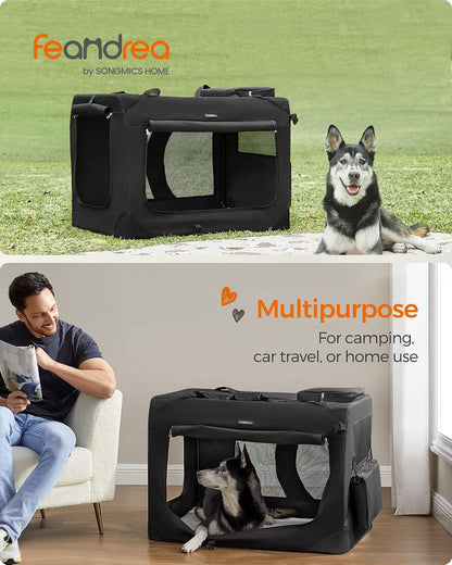 Feandrea Collapsible Soft Dog Crate, Portable Travel Carrier, 48 Inches