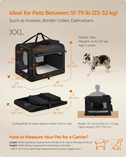 Feandrea Collapsible Soft Dog Crate, Portable Travel Carrier, 48 Inches