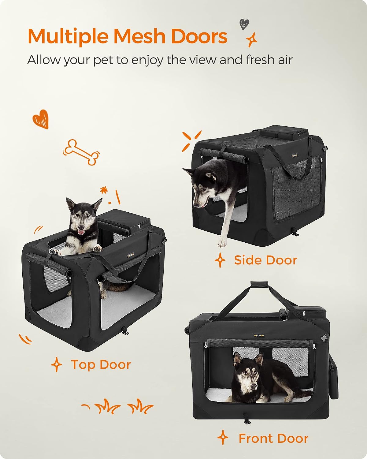 Feandrea Collapsible Soft Dog Crate, Portable Travel Carrier, 48 Inches