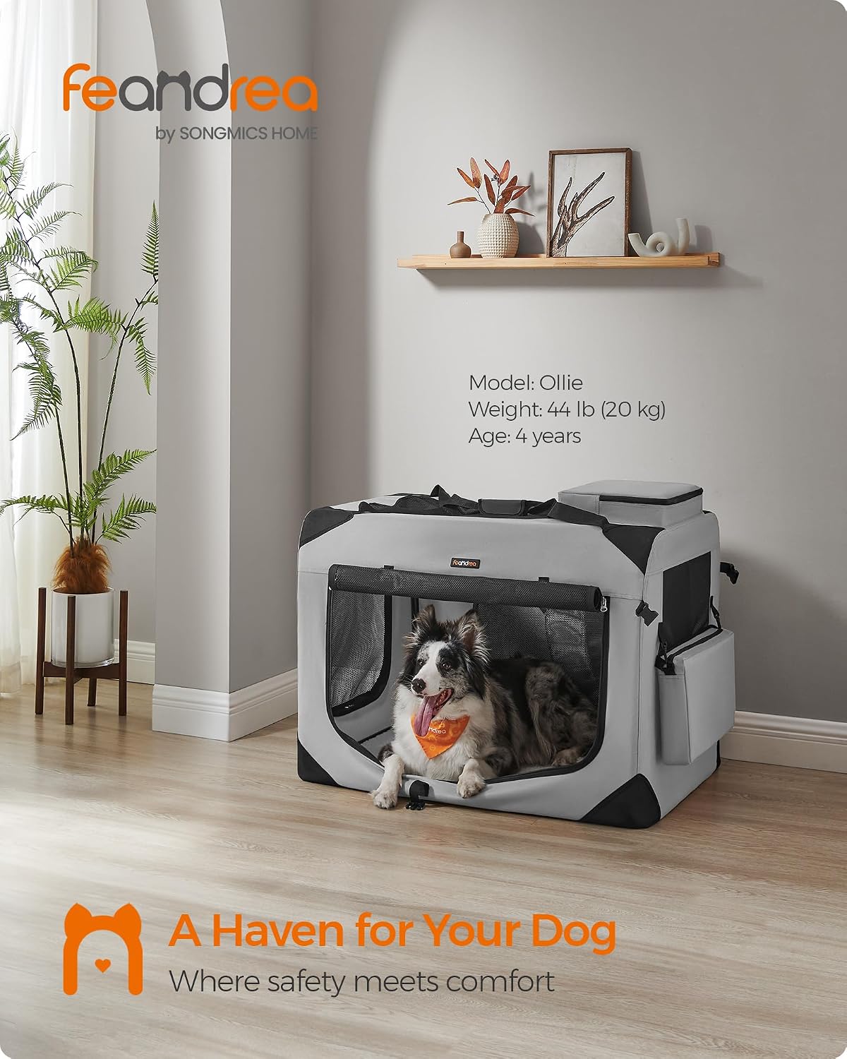 Feandrea Collapsible Soft Dog Crate, Portable Travel Carrier, 48 Inches