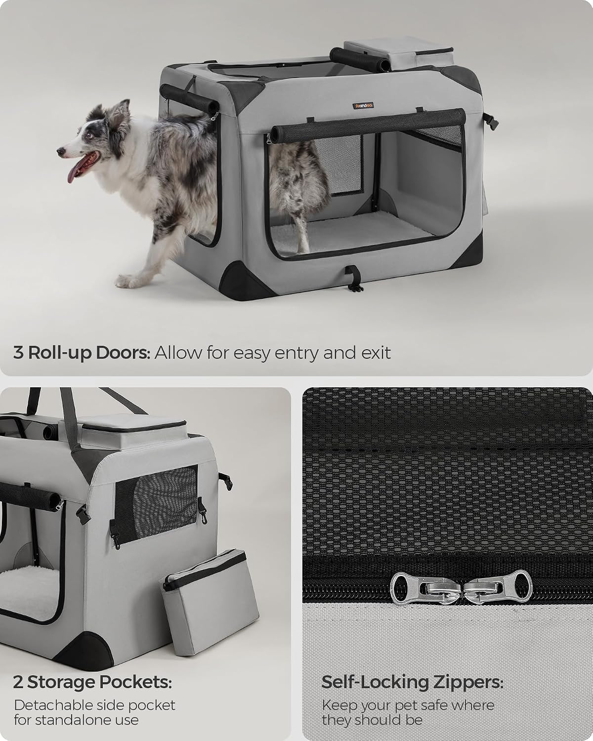 Feandrea Collapsible Soft Dog Crate, Portable Travel Carrier, 48 Inches