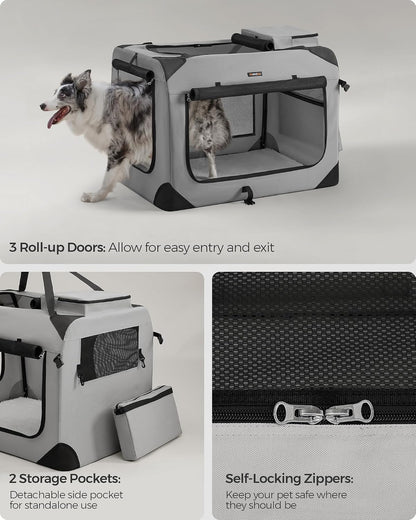 Feandrea Collapsible Soft Dog Crate, Portable Travel Carrier, 48 Inches