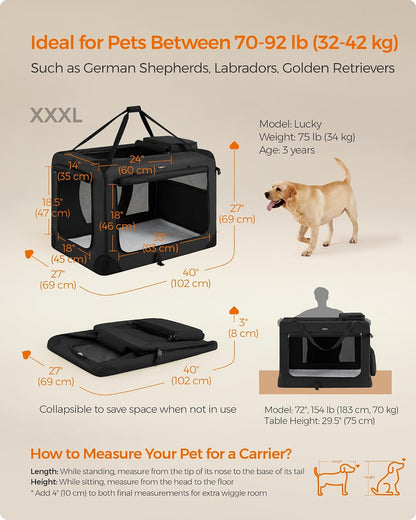 Feandrea Collapsible Soft Dog Crate, Portable Travel Carrier, 48 Inches