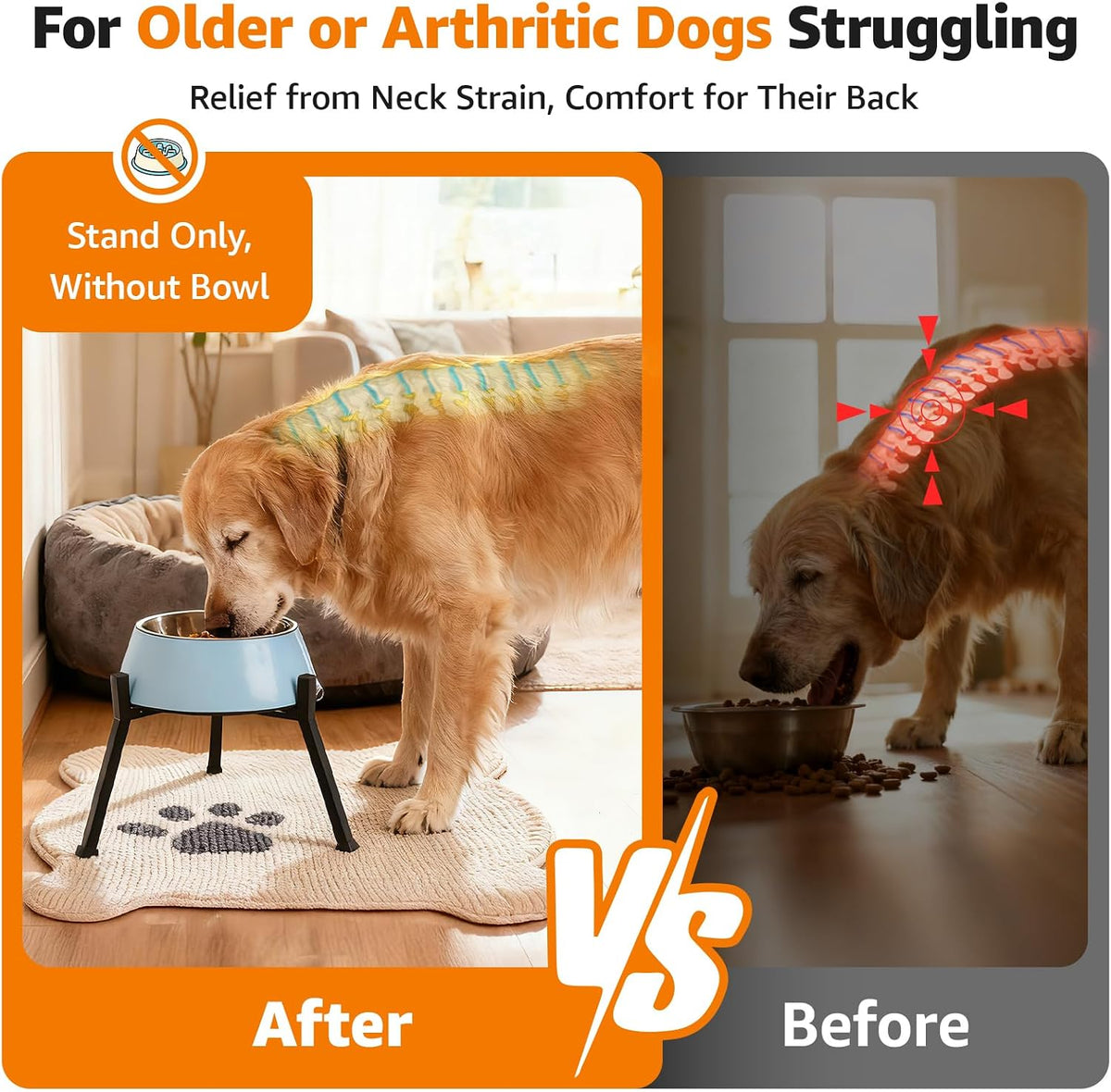 Elevated Dog Bowl Stand Adjustable 8.2"-11" Width for Large Seniors