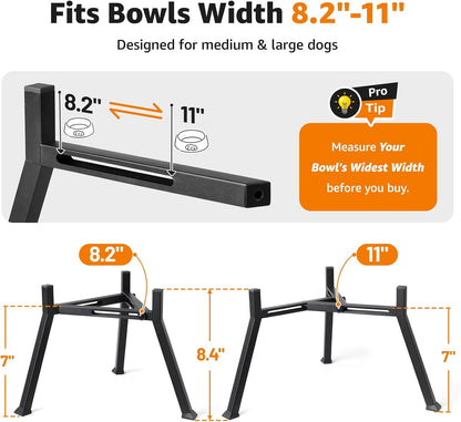 Elevated Dog Bowl Stand Adjustable 8.2"-11" Width for Large Seniors