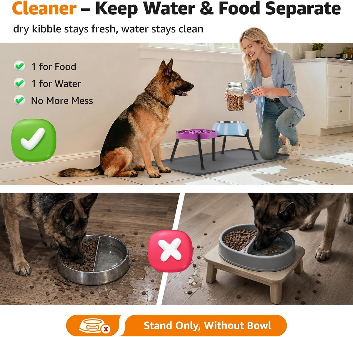 Elevated Dog Bowl Stand Adjustable 8.2"-11" Width for Large Seniors