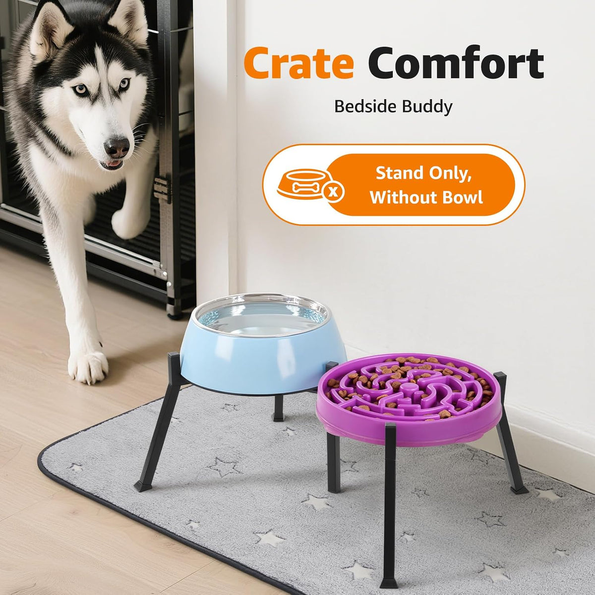 Elevated Dog Bowl Stand Adjustable 8.2"-11" Width for Large Seniors
