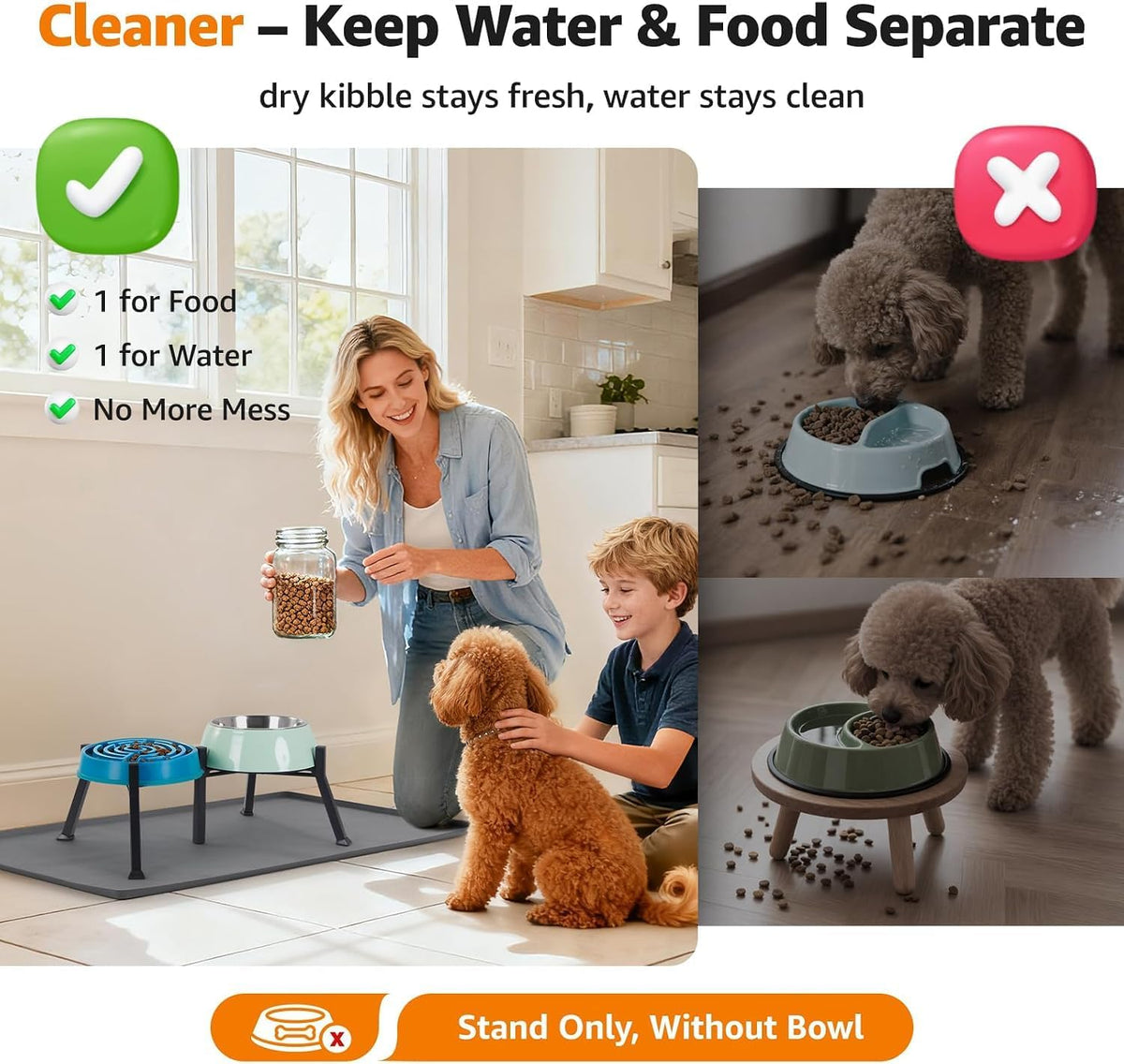 Elevated Dog Bowl Stand Adjustable 8.2"-11" Width for Large Seniors