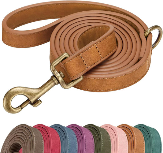 PU Leather Dog Leash for Medium Large Dogs, 3/4in x 5ft, Light Brown
