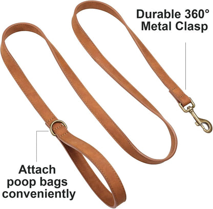 PU Leather Dog Leash for Medium Large Dogs, 3/4in x 5ft, Light Brown