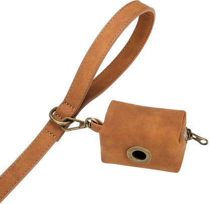 PU Leather Dog Leash for Medium Large Dogs, 3/4in x 5ft, Light Brown