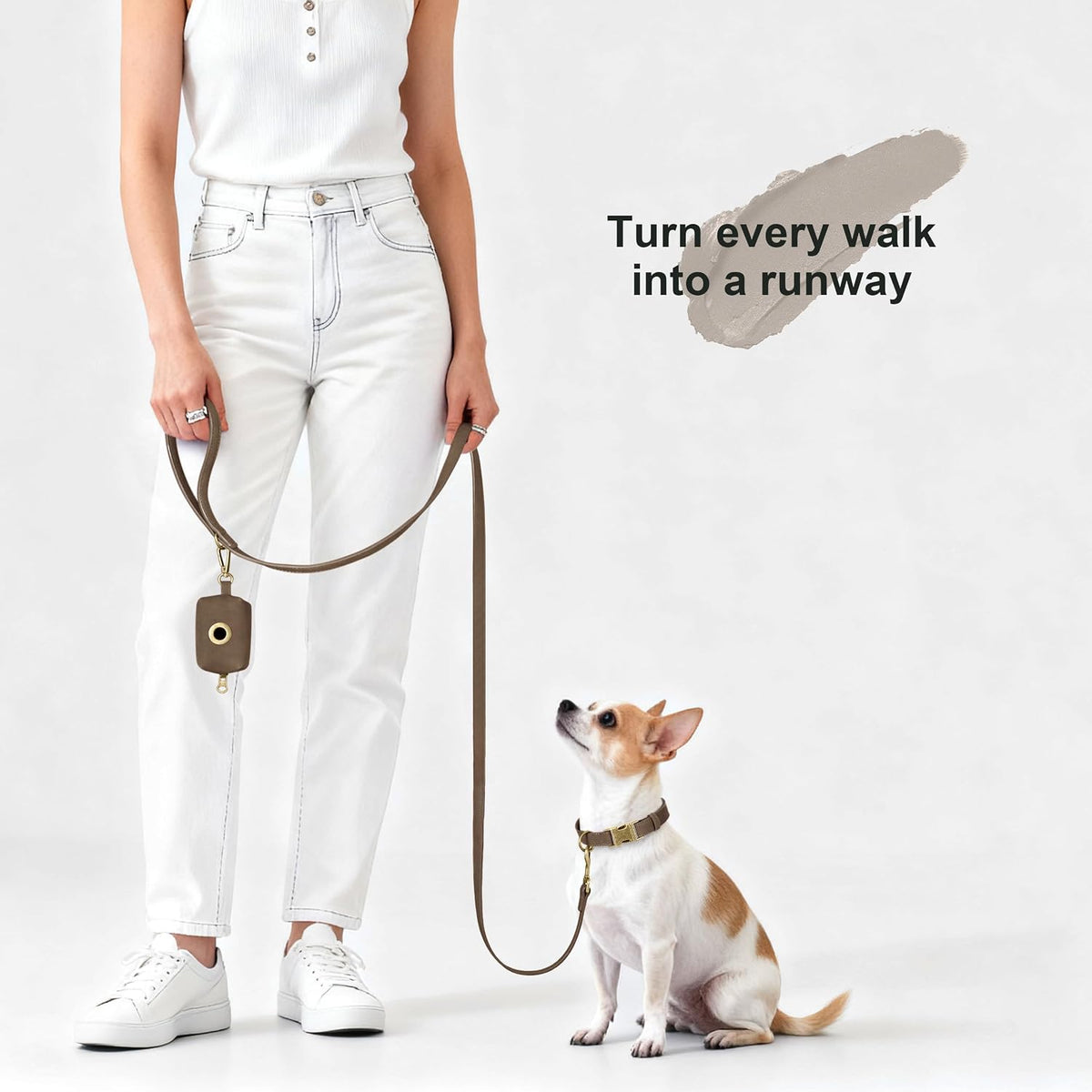 PU Leather Dog Leash for Medium Large Dogs, 3/4in x 5ft, Light Brown