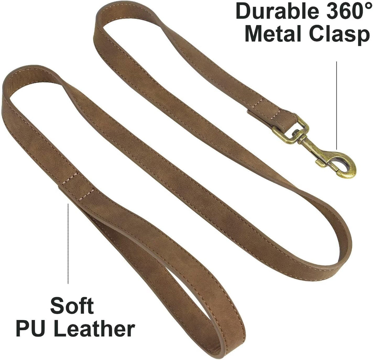 PU Leather Dog Leash for Medium Large Dogs, 3/4in x 5ft, Light Brown