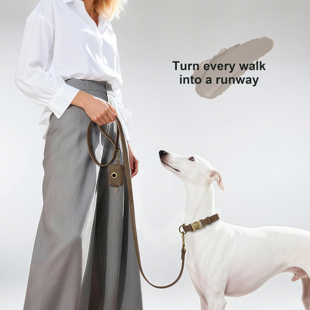 PU Leather Dog Leash for Medium Large Dogs, 3/4in x 5ft, Light Brown