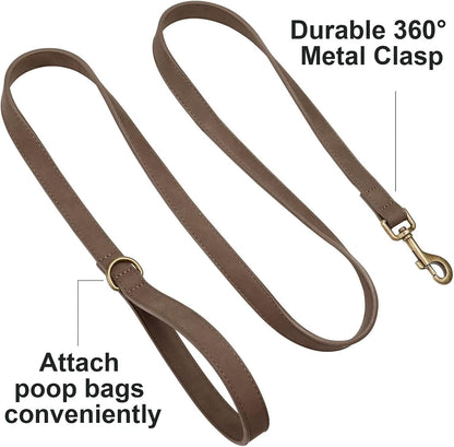 PU Leather Dog Leash for Medium Large Dogs, 3/4in x 5ft, Light Brown