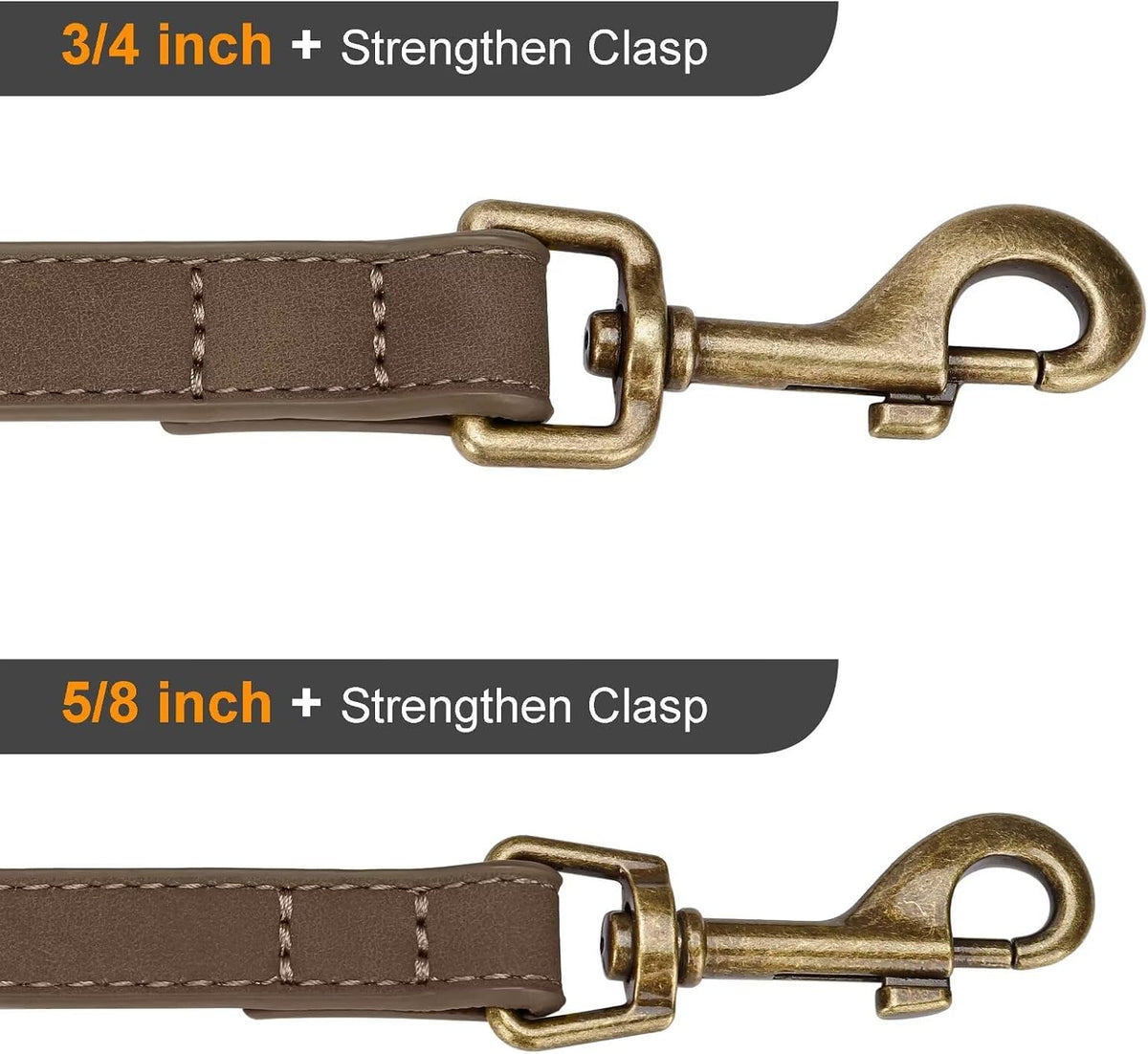 PU Leather Dog Leash for Medium Large Dogs, 3/4in x 5ft, Light Brown