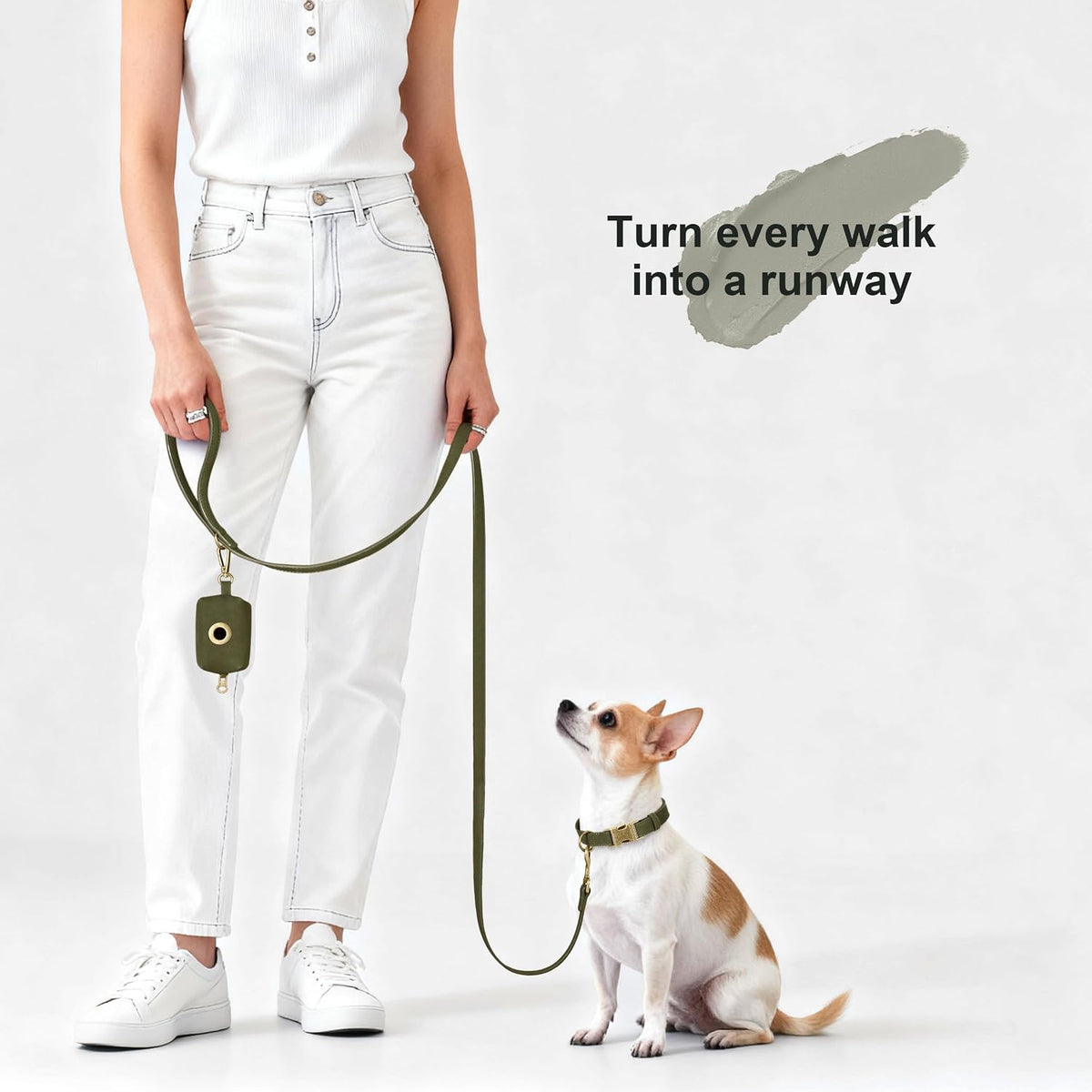 PU Leather Dog Leash for Medium Large Dogs, 3/4in x 5ft, Light Brown