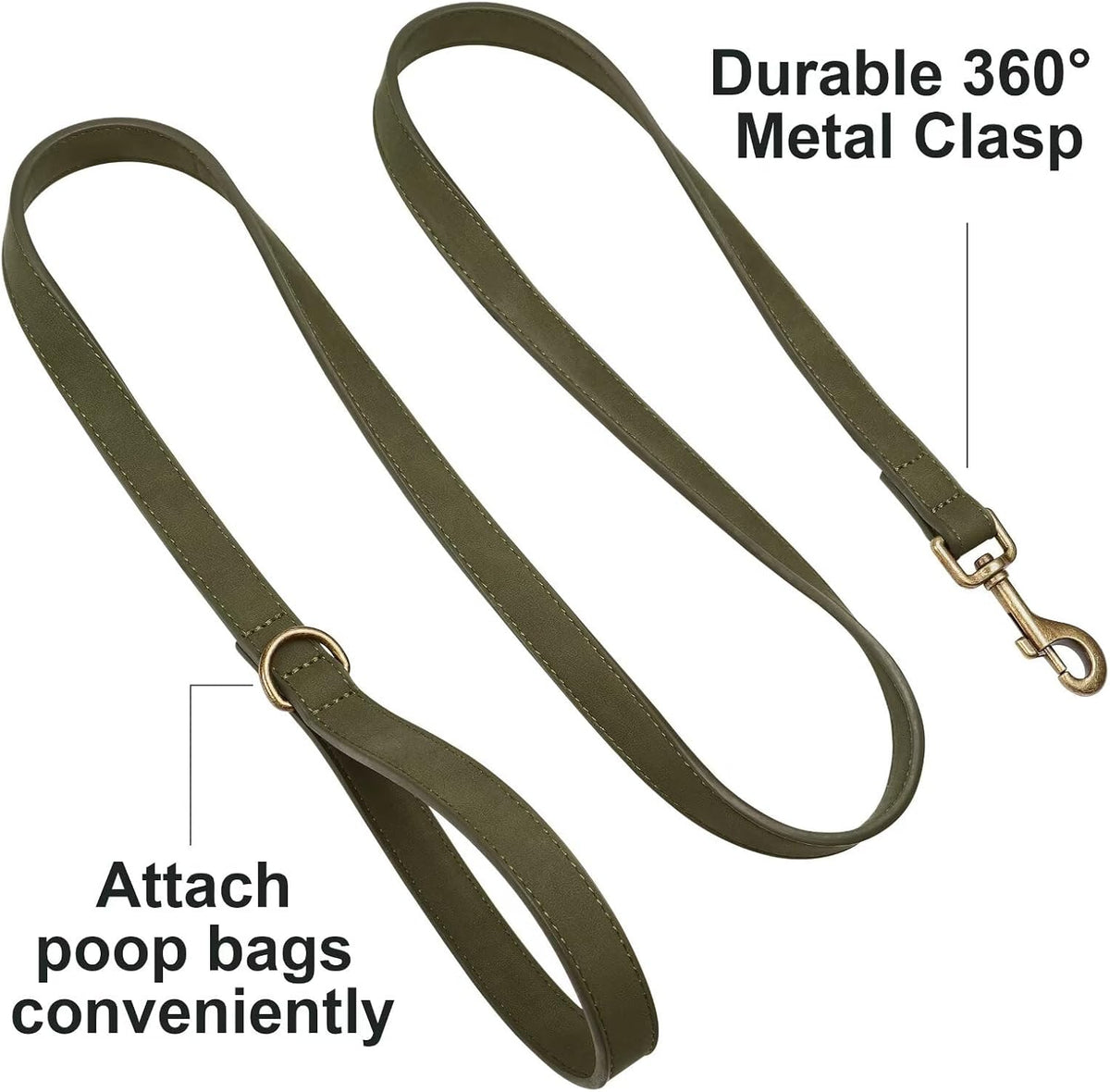 PU Leather Dog Leash for Medium Large Dogs, 3/4in x 5ft, Light Brown