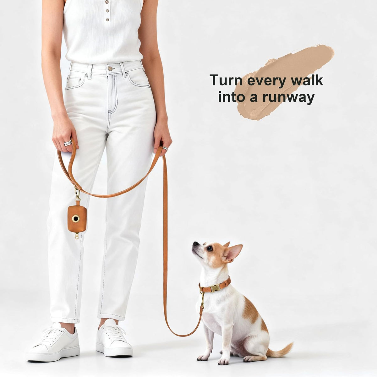 PU Leather Dog Leash for Medium Large Dogs, 3/4in x 5ft, Light Brown
