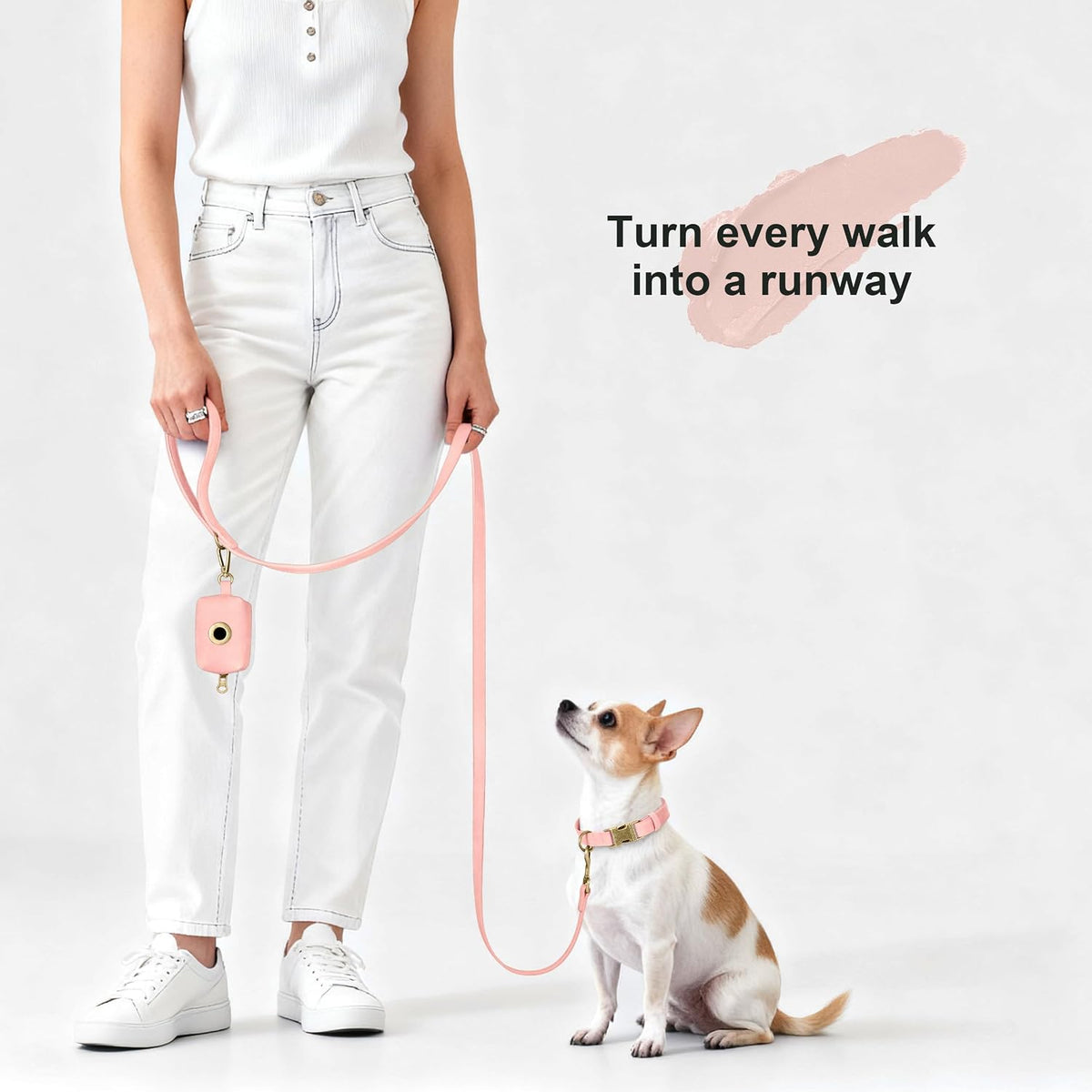 PU Leather Dog Leash for Medium Large Dogs, 3/4in x 5ft, Light Brown