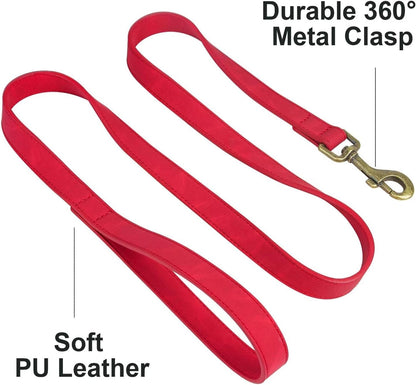 PU Leather Dog Leash for Medium Large Dogs, 3/4in x 5ft, Light Brown