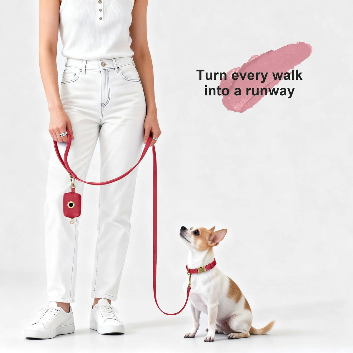 PU Leather Dog Leash for Medium Large Dogs, 3/4in x 5ft, Light Brown