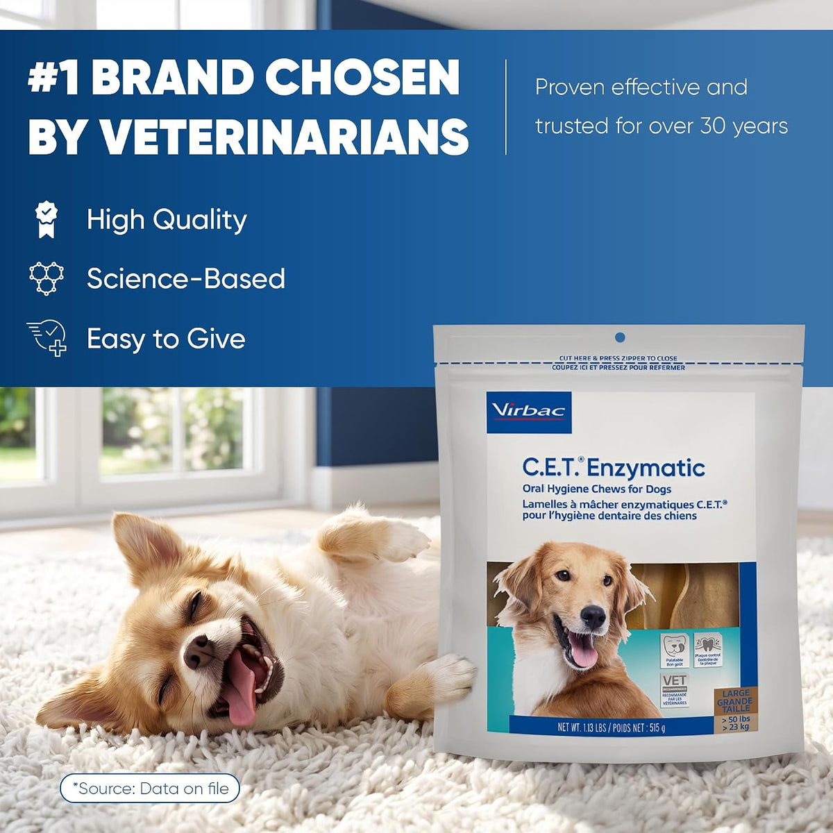 C.E.T. Enzymatic Oral Hygiene Chews for Dogs, Tartar Control, Large