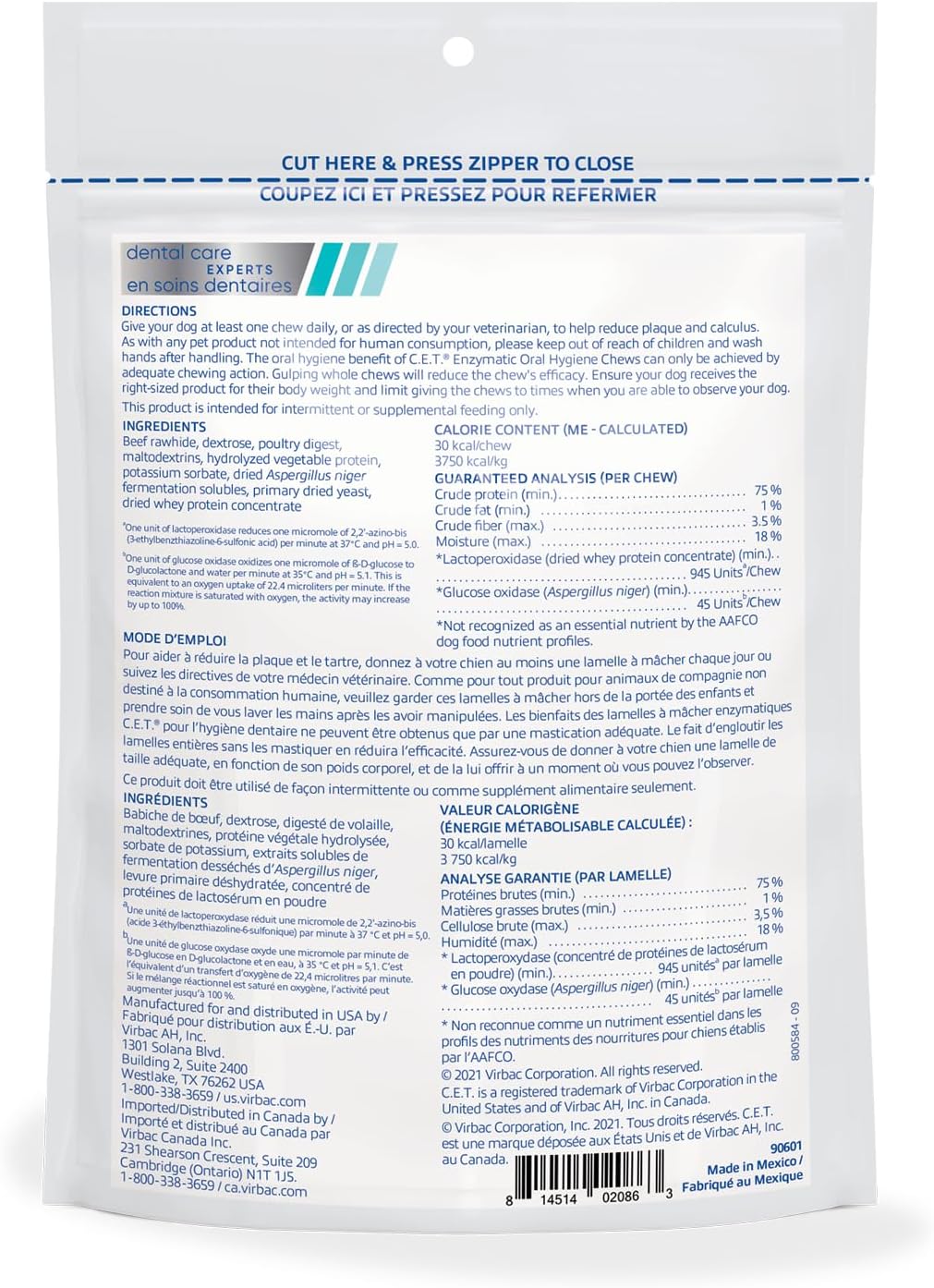 C.E.T. Enzymatic Oral Hygiene Chews for Dogs, Tartar Control, Large